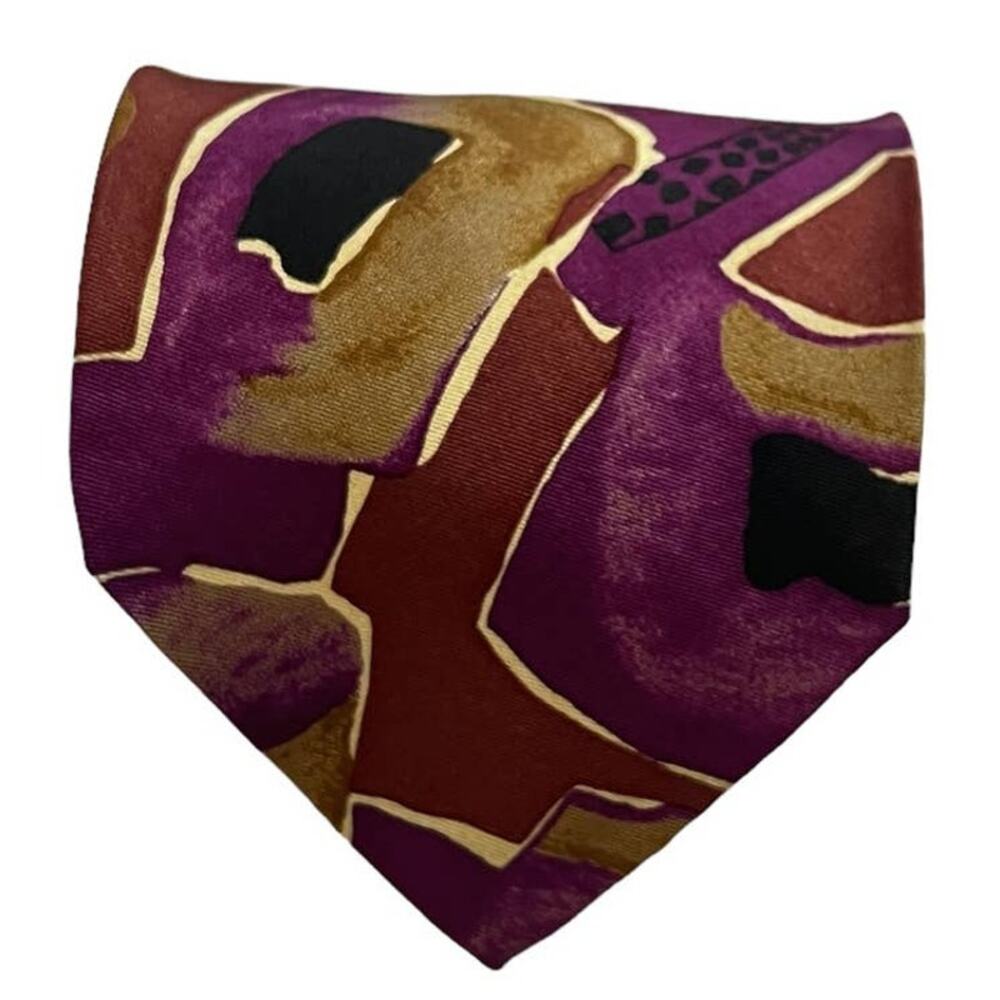Robert Talbott Studio Purple Tan Brown Black Abstract Art Silk Tie